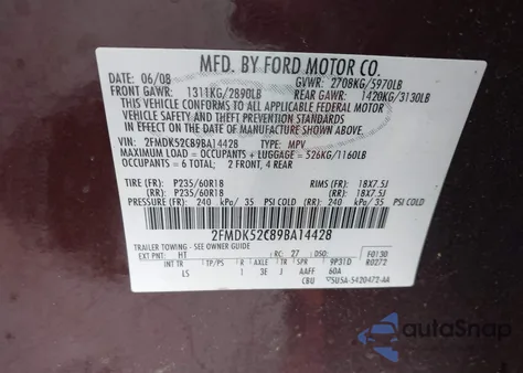 2009 Ford Flex Sel z USA, uszkodzony, nr VIN 2FMDK52C89BA14428